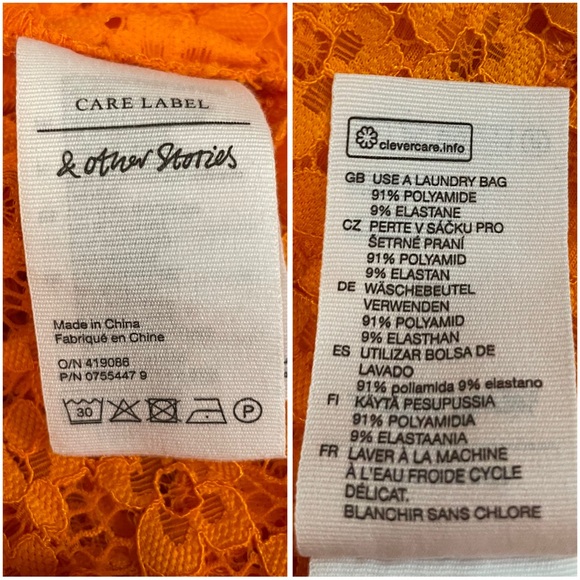 & OTHER STORIES Orange Floral Lace Asymmetrical Midi Dress - Picture 5 of 6